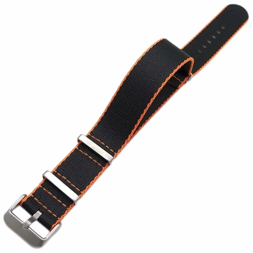 Dokuma Tekstil Saat Kordonu 20-22mm Siyah Turuncu 1.6mm Kal�nl�k