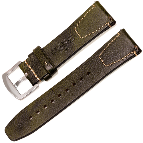 KEFE 1970 Nautical Series 20-22-24mm Ye�il Hakiki Deri Saat Kordonu
