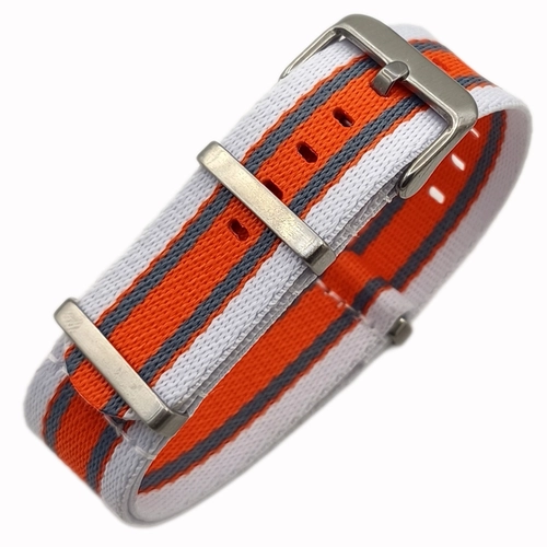 Dokuma Tekstil Saat Kordonu 20-22mm Beyaz Turuncu Ye�il 1.4mm Kal�nl�k