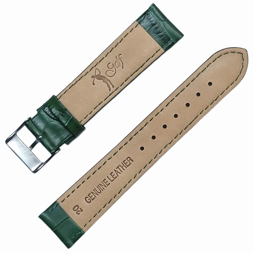 Saat Kordonu Golf Hakiki Deri A Kalite 20mm Yeil Kroko Desen