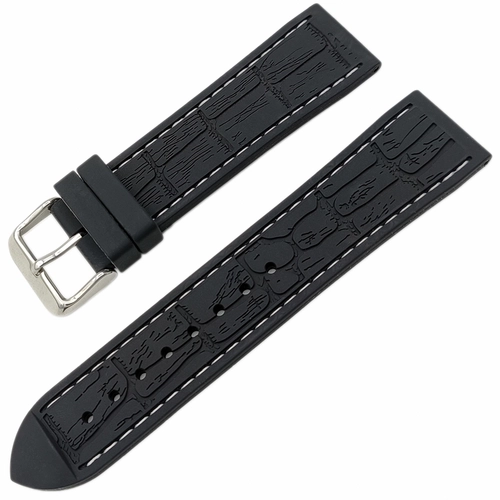 Silikon Saat Kordonu Diki�li Kroko Desen 22mm Siyah