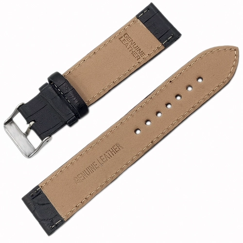 Saat Kordonu Hakiki Deri Yerli �retim 22mm Siyah Kroko Desen