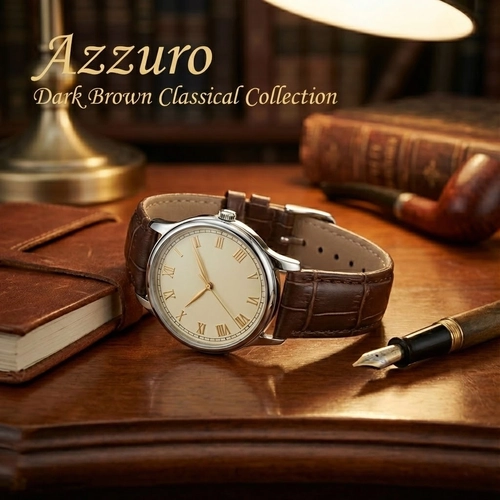 Azzuro Hakiki Deri Kahverengi Kroko Saat Kordonu 22x18mm