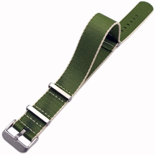 Dokuma Tekstil Saat Kordonu 22mm Yeil Bej 1.6mm Kalnlk