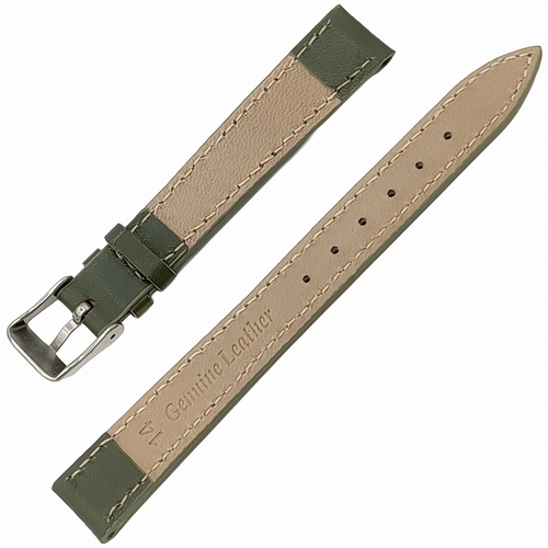 Saat Kordonu Hakiki Deri Yerli �retim 14mm Ye�il Desensiz Naturel