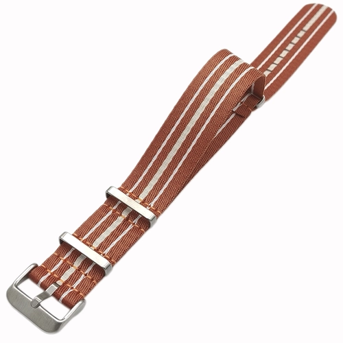 Dokuma Tekstil Saat Kordonu 22mm Kzl Kahve Bej 1mm Kalnlk