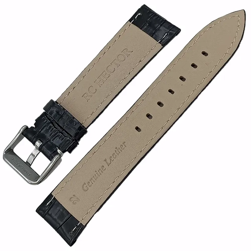 Saat Kordonu RC Hector Hakiki Deri A Kalite 22mm Siyah Kroko Parlak Dikili