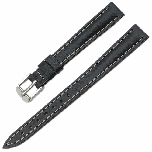 Saat Kordonu Hakiki Deri Yerli �retim 12mm Siyah Desensiz Beyaz Diki�