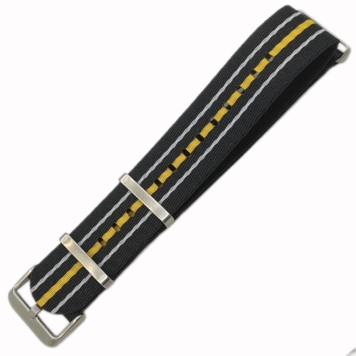 Dokuma Tekstil Saat Kordonu 22mm Siyah Sar� Beyaz 1mm Kal�nl�k