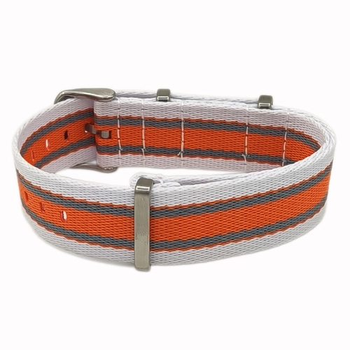 Dokuma Tekstil Saat Kordonu 20-22mm Beyaz Turuncu Ye�il 1.4mm Kal�nl�k