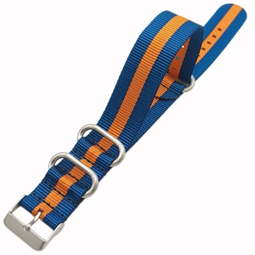 Dokuma Tekstil Saat Kordonu 22mm Lacivert Turuncu 1mm Kal�nl�k