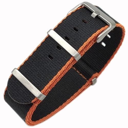 Dokuma Tekstil Saat Kordonu 20-22mm Siyah Turuncu 1.6mm Kal�nl�k