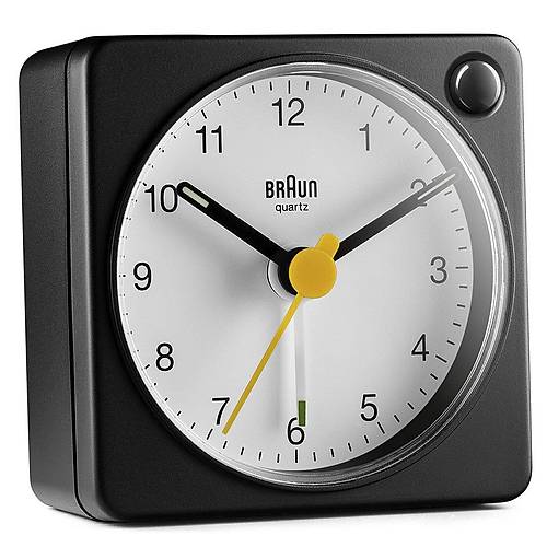 BRAUN BC02XBW S�YAH-BEYAZ KLAS�K SEYAHAT ANALOG ALARMLI MASA SAAT�