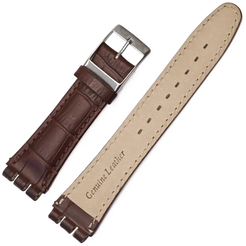 Swatch Uyumlu 19mm Hakiki Deri Saat Kordonu Kahverengi Kroko Desen
