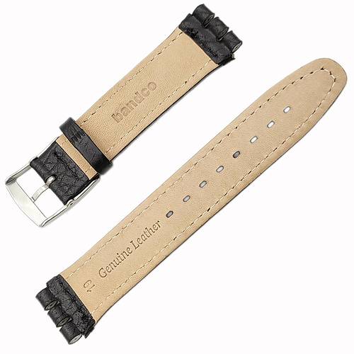 Bandco Swatch Uyumlu19mm Hakiki Deri Saat Kordonu Siyah Floater Desen