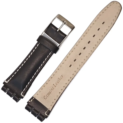 Swatch Uyumlu 19mm Hakiki Deri Saat Kordonu Siyah Desensiz Beyaz Diki�