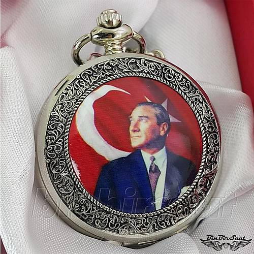 Köstekli Cep Saati Mustafa Kemal Atatürk Resimli, Atatürk İmzalı Kadran KST1001-2