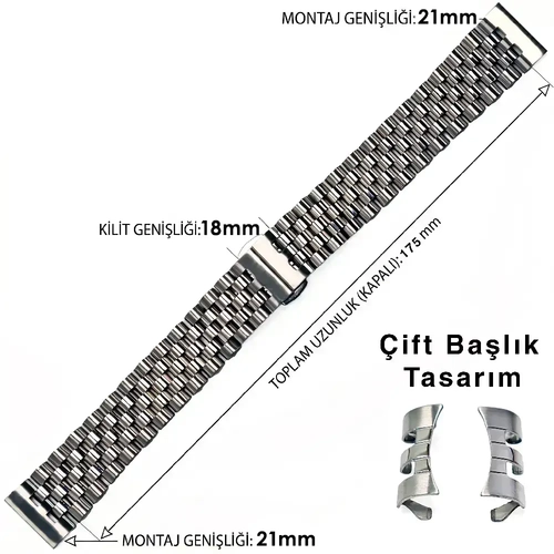 21mm Universal Jubilee Model Solid �elik Saat Kordonu �ift Ba�l�k