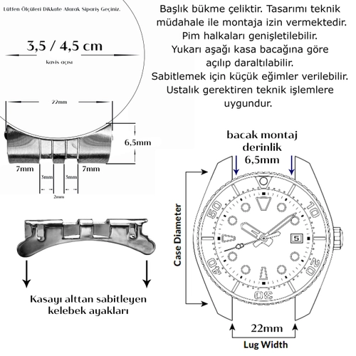Jubile Model 19-20-21-22mm Dolgu Solid elik Saat Kordonu Kavisli A Kalite
