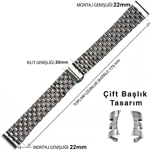 22mm Universal Jubilee Model Solid �elik Saat Kordonu �ift Ba�l�k