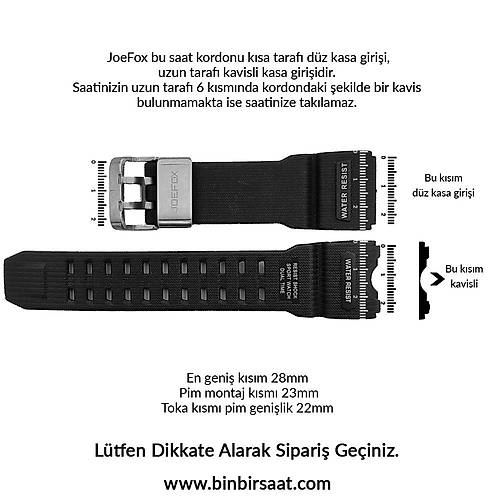 Joefox Silikon Saat Kordonu 28x22mm Bir tarafı kavisli model Siyah