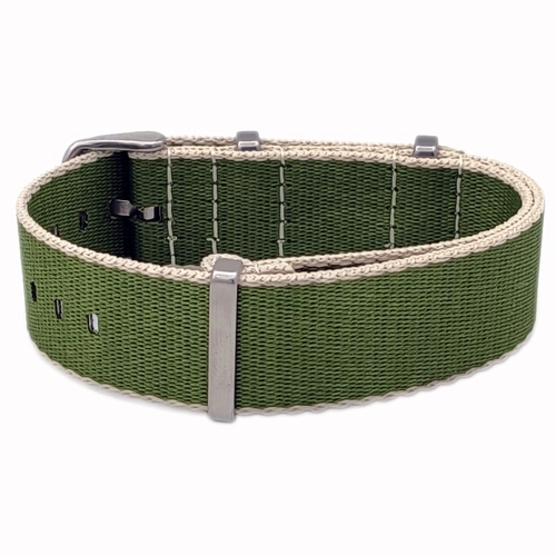 Dokuma Tekstil Saat Kordonu 22mm Yeil Bej 1.6mm Kalnlk
