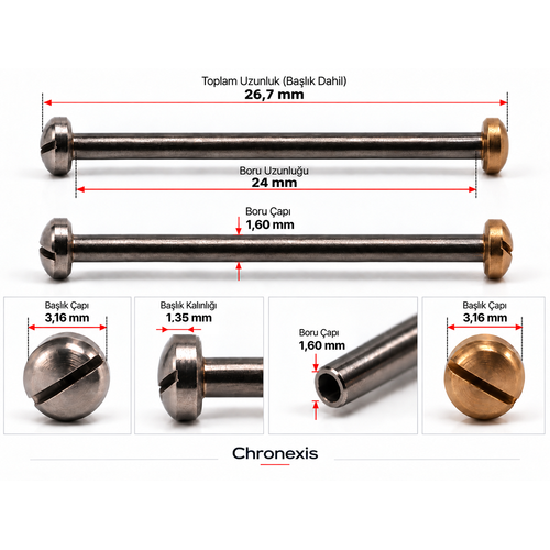 Chronexis 26,7 mm �elik Borulu Vidal� Saat Kordonu Montaj Pimi