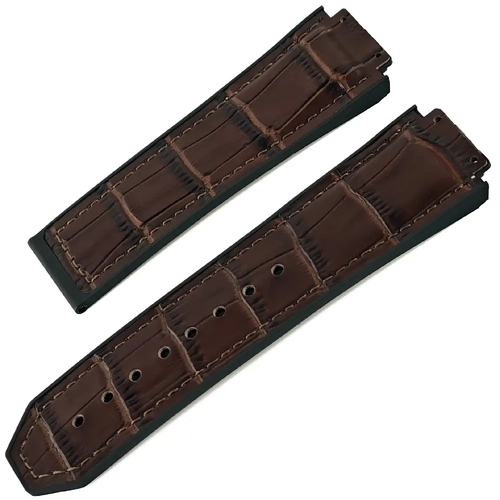 Hublot F1 Formula Uyumlu Deri ve Silikon Saat Kordonu - Diki�li Koyu Kahverengi