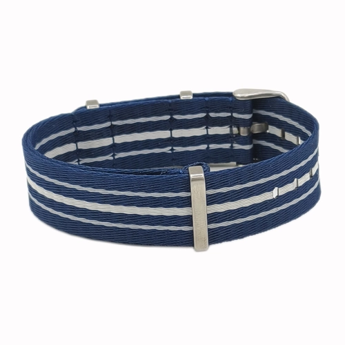 Dokuma Tekstil Saat Kordonu 22mm Lacivert Beyaz 1mm Kal�nl�k