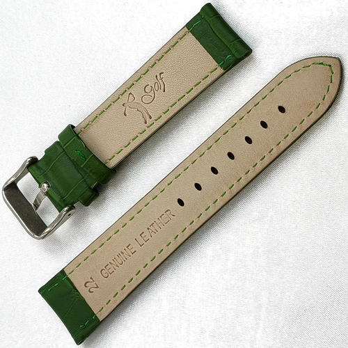 Golf 22mm Ye�il Hakiki Deri Saat Kay��� Kroko Desen Bombeli