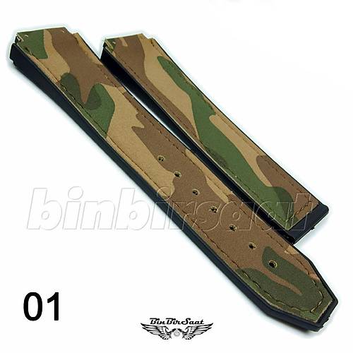 H40-B-KMF HUBLOT UYUMLU SLKON SAAT KORDONU 26 mm 5 Renk Seenek Kamuflaj Desen