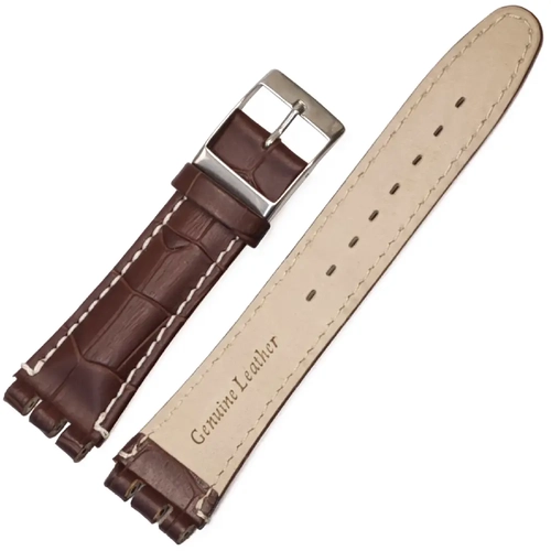 Swatch Uyumlu 19mm Hakiki Deri Saat Kordonu Kahverengi Kroko Desen
