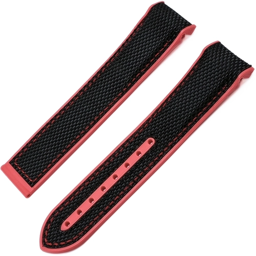 Omega Seamaster Uyumlu Krmz Silikon Siyah Kanvas Saat Kordonu