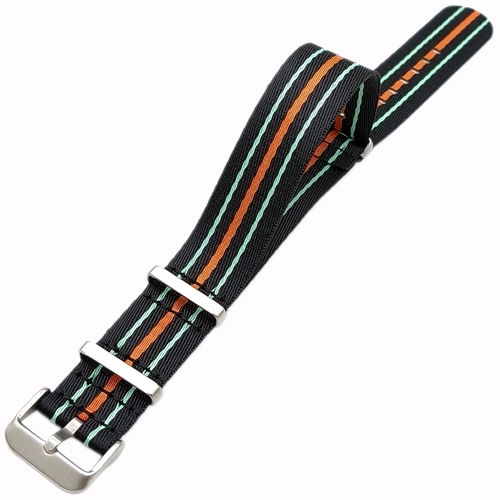 Dokuma Tekstil Saat Kordonu 22mm Siyah Turuncu Beyaz 1mm Kal�nl�k