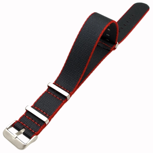 Dokuma Tekstil Saat Kordonu 20-22mm Siyah K�rm�z� 1.6mm Kal�nl�k