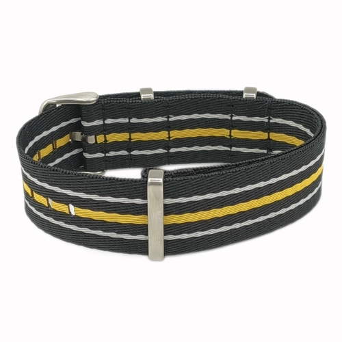 Dokuma Tekstil Saat Kordonu 22mm Siyah Sar� Beyaz 1mm Kal�nl�k