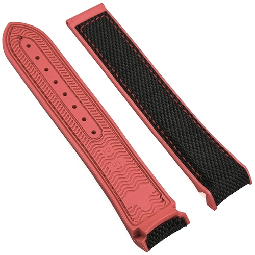 Omega Seamaster Uyumlu Krmz Silikon Siyah Kanvas Saat Kordonu