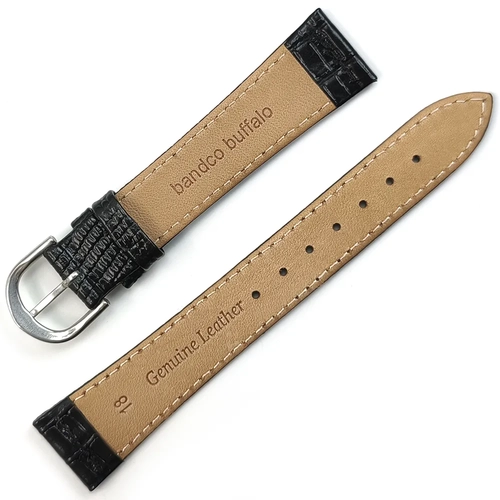 Hakiki Deri Klasik Saat Kordonu 18x14mm | Bandco Buffalo Siyah Lizard