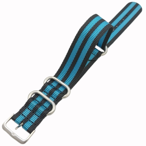 Dokuma Tekstil Saat Kordonu 22mm Mavi Siyah 1mm Kal�nl�k