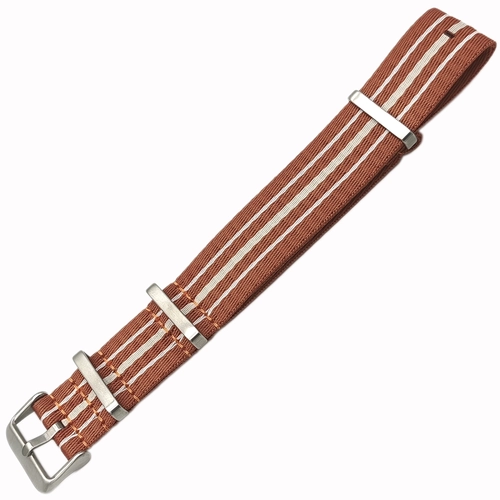 Dokuma Tekstil Saat Kordonu 22mm Kzl Kahve Bej 1mm Kalnlk