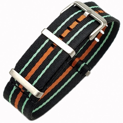 Dokuma Tekstil Saat Kordonu 22mm Siyah Turuncu Beyaz 1mm Kal�nl�k