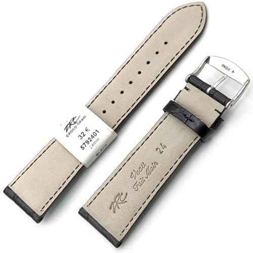 ZRC Croco Grain Siyah Deri Saat Kordonu � 22mm � Klasik Krokodil Desen