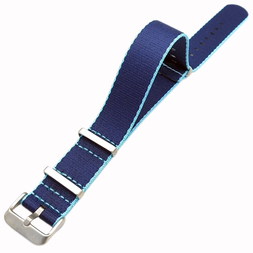 Dokuma Tekstil Saat Kordonu 20-22mm Lacivert Turkuaz 1.6mm Kal�nl�k