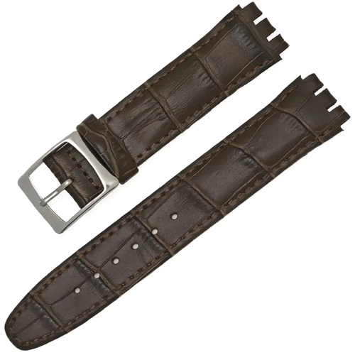 Dugarry Swatch Uyumlu 17mm Kahverengi Deri Saat Kordonu - Kroko Desen