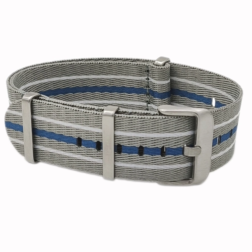 Dokuma Tekstil Saat Kordonu 22mm Gri Beyaz Mavi 1mm Kal�nl�k