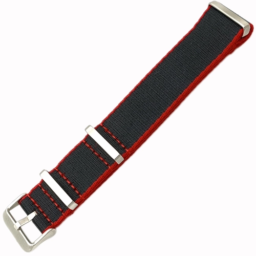 Dokuma Tekstil Saat Kordonu 20-22mm Siyah K�rm�z� 1.6mm Kal�nl�k