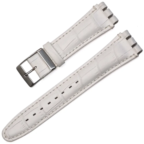 Swatch Uyumlu 19mm Hakiki Deri Saat Kordonu Beyaz Kroko Desen