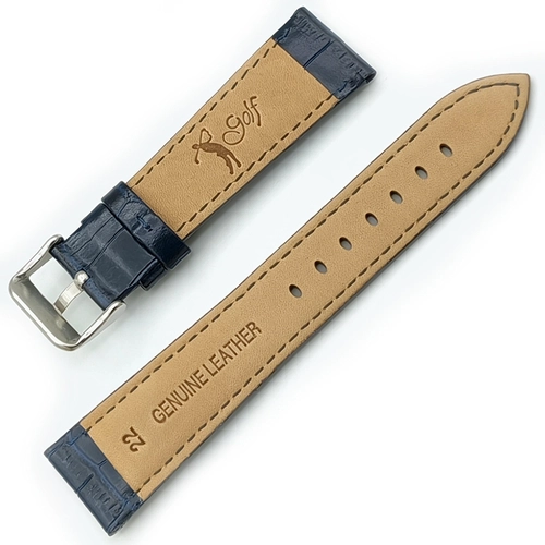 Golf 22mm Lacivert Kroko Desenli Deri Saat Kordonu � Yar� Bombeli Parlak