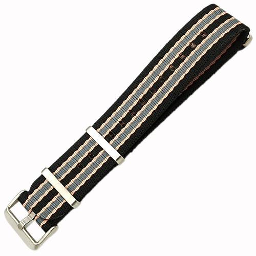 Dokuma Tekstil Saat Kordonu 20-22mm Siyah Gri Somon 1.4mm Kal�nl�k