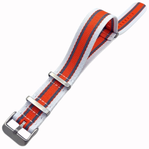 Dokuma Tekstil Saat Kordonu 20-22mm Beyaz Turuncu Ye�il 1.4mm Kal�nl�k